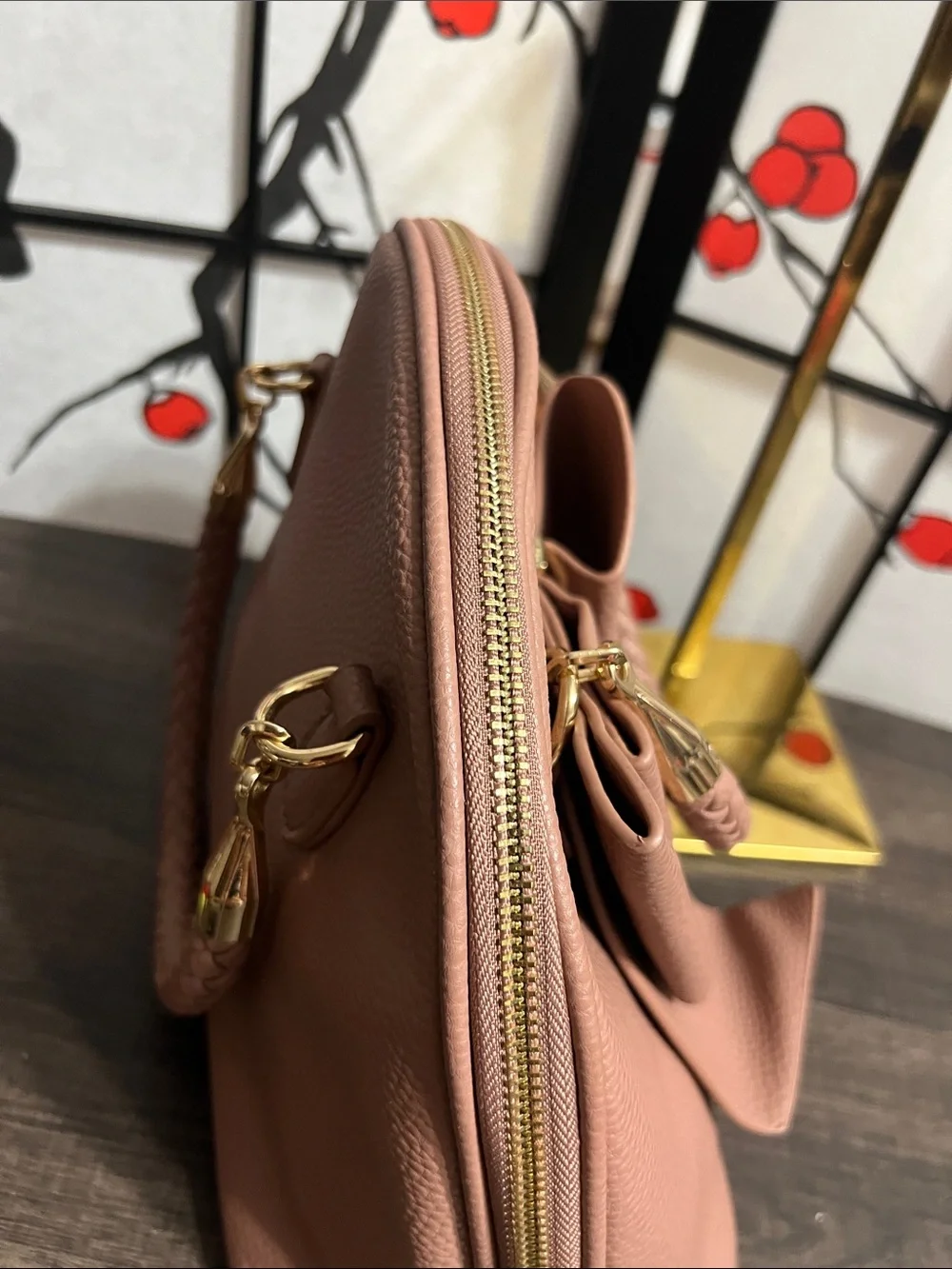 Crossi Blush Bow-Front Braided-Handle Satchel